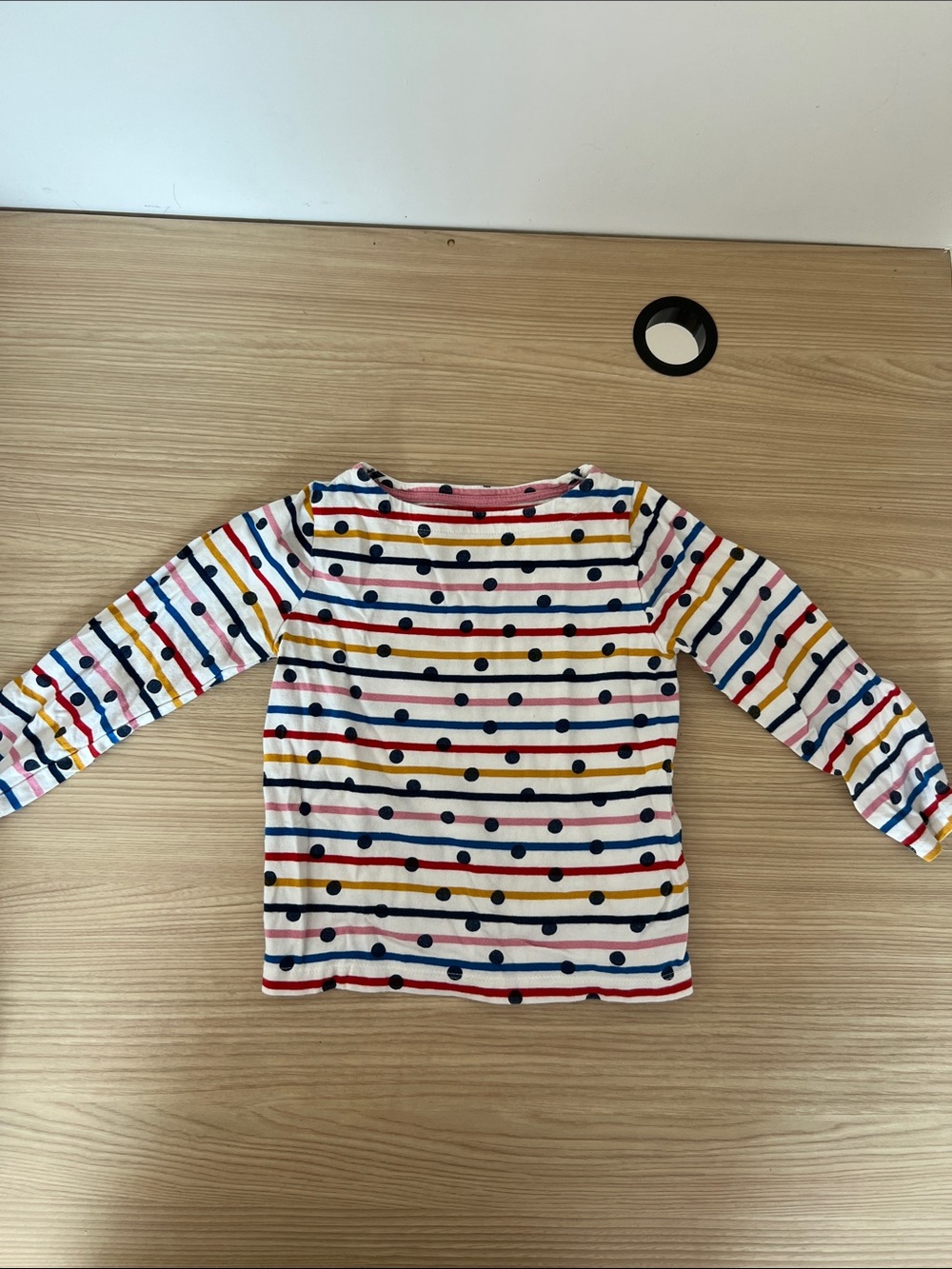 Girls' Long-Sleeve Striped Dot Tee - Multicolor